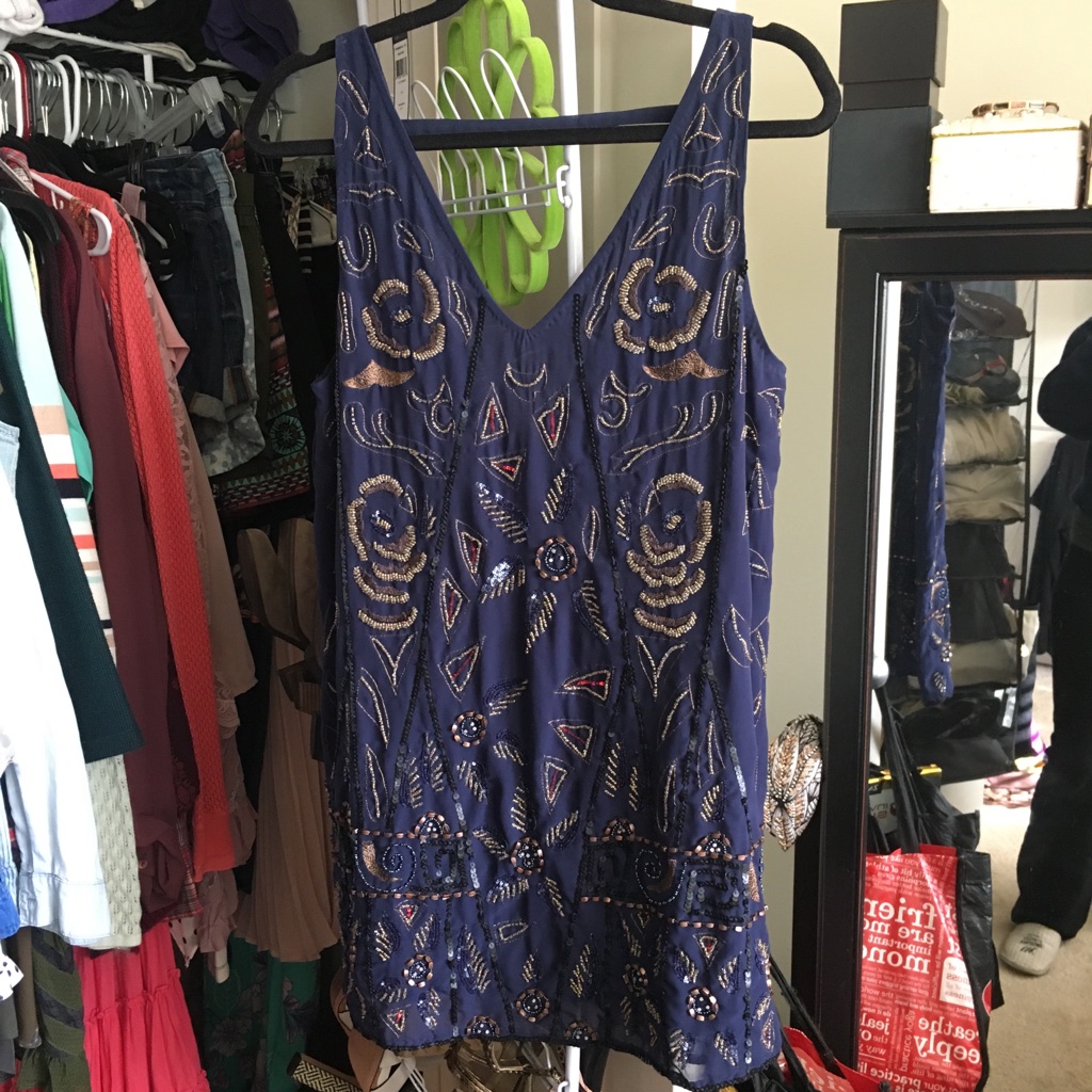 Free People Embellished Navy And Gold Beaded Dress